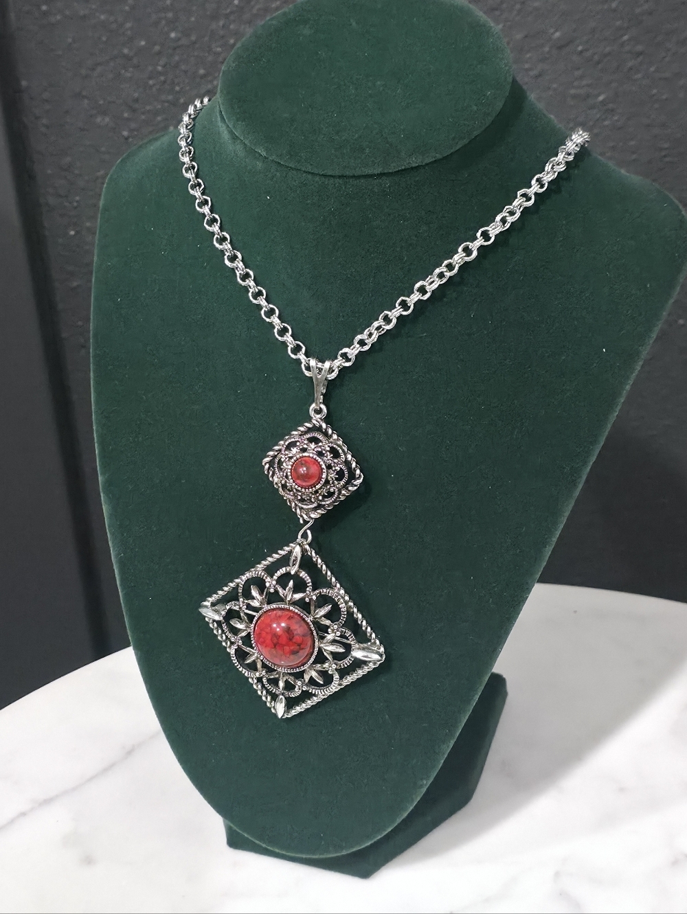 Sarah Coventry "Inca Fire" Heirloom Pendant Necklace 1970s